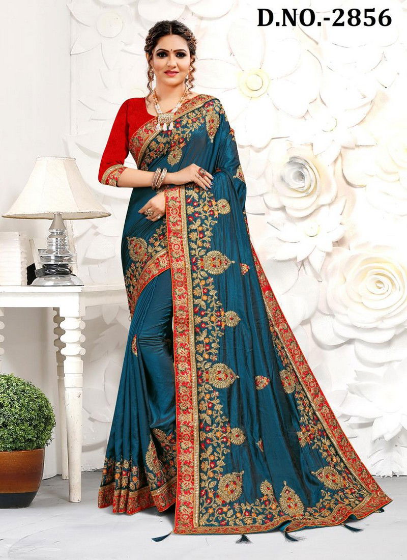 Wine Latest Collection Designer Fancy wedding Wear Heavy Resham And Coding With jari Embroidery And Stone work Sarees 2856